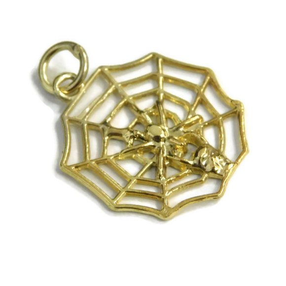 Jewelry - Spider Web #2 Silhouette Charm Pendant 14k Yellow Gold!!